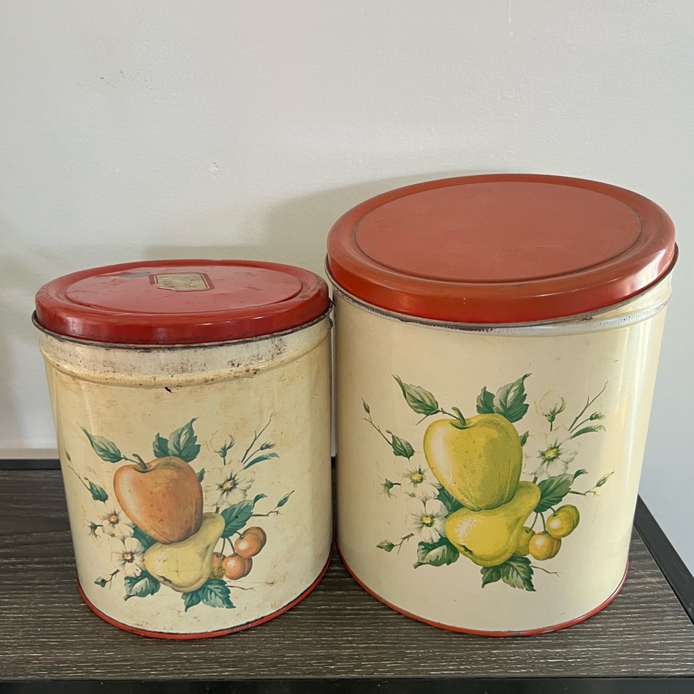 vintage decoware fruit tin canisters set of 2 nesting